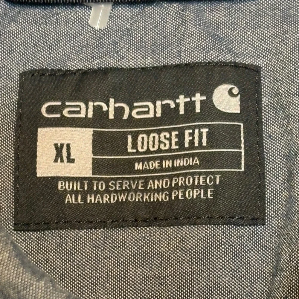Carhartt Mens Loose Fit Blue Chambray Button Down Work Shirt XL